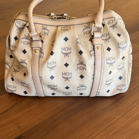 MCM Beige Visetos Leather Boston Bag with Gold Hardware - Picture 8 of 14